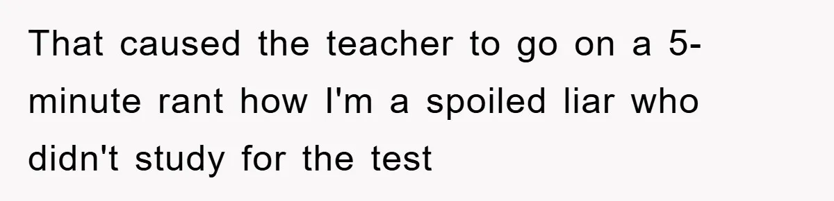That caused the teacher to go on a 5-minute rant how I'm a spoiled liar who didn't study for the test