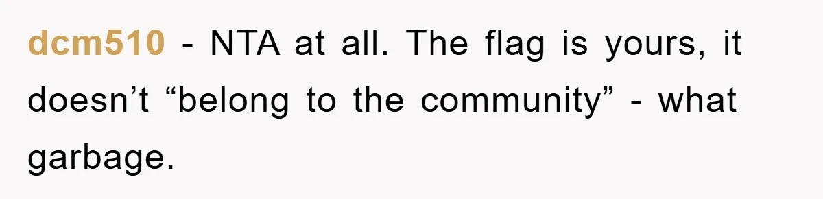 dcm510 - NTA at all. The flag is yours, it doesn’t “belong to the community” - what garbage.