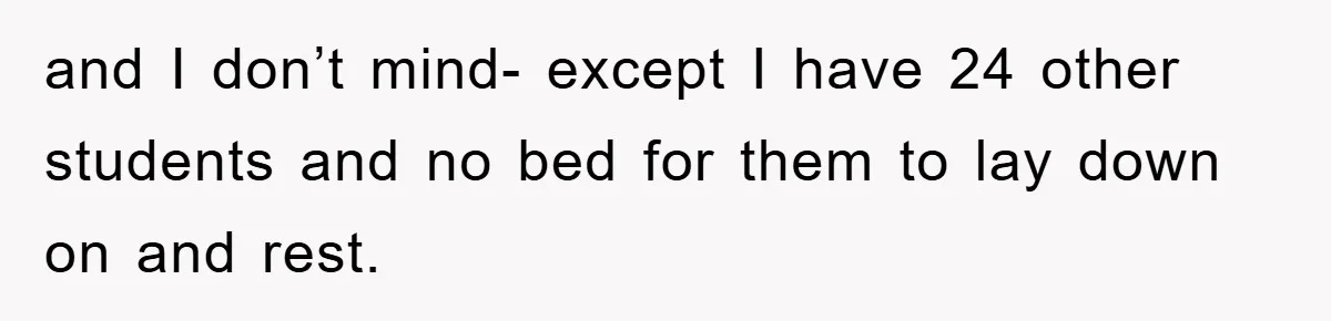 and I don’t mind- except I have 24 other students and no bed for them to lay down on and rest.