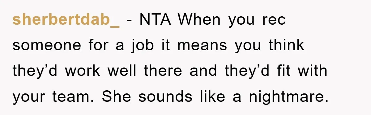 Man Has Baby With His Sister’s Bully, Now Wants Sister to Give Her a Job sherbertdab_ - NTA When you rec someone for a job it means you think they’d work well there and they’d fit with your team. She sounds like a nightmare.
