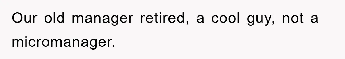 Our old manager retired, a cool guy, not a micromanager.