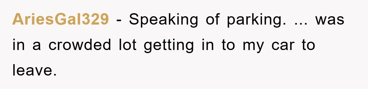 AriesGal329 - Speaking of parking. ... was in a crowded lot getting in to my car to leave.