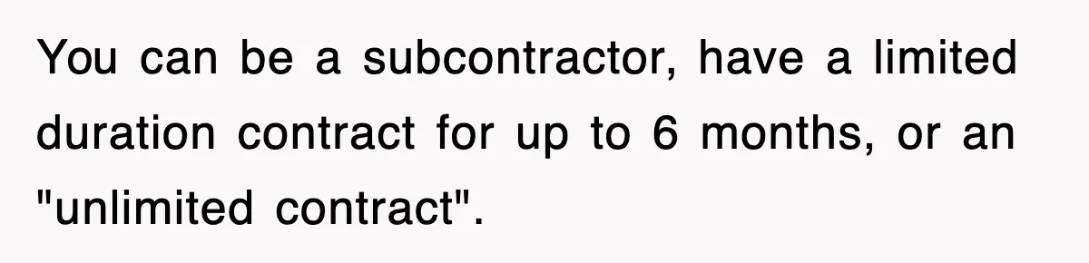 You can be a subcontractor, have a limited duration contract for up to 6 months, or an "unlimited contract".