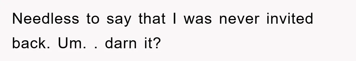 Needless to say that I was never invited back. Um. . darn it?
