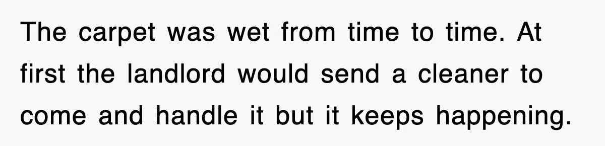 The carpet was wet from time to time. At first the landlord would send a cleaner to come and handle it but it keeps happening.