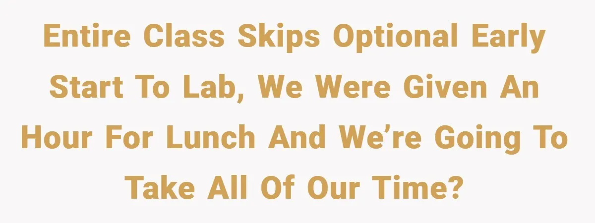 Entire class skips optional early start to lab, we were given an hour for lunch and we’re going to take all of our time?