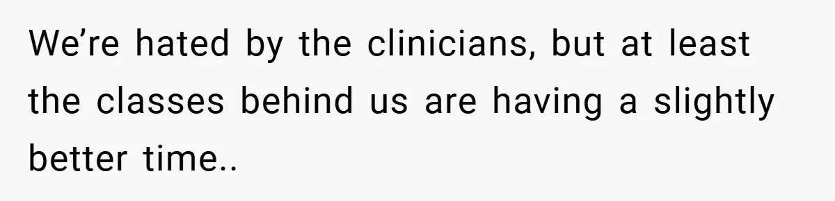 We’re hated by the clinicians, but at least the classes behind us are having a slightly better time.. ​