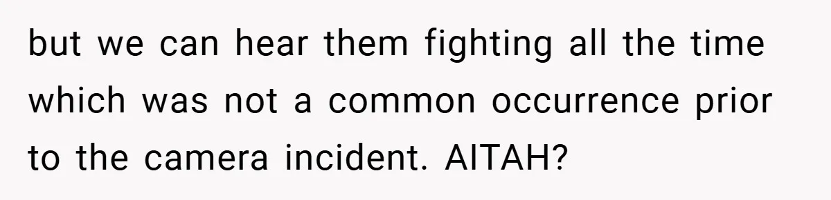 but we can hear them fighting all the time which was not a common occurrence prior to the camera incident. AITAH?