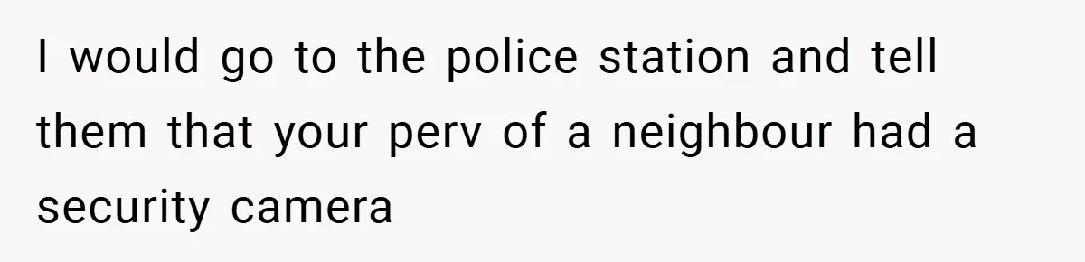 I would go to the police station and tell them that your perv of a neighbour had a security camera