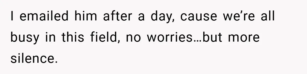 I emailed him after a day, cause we’re all busy in this field, no worries…but more silence.