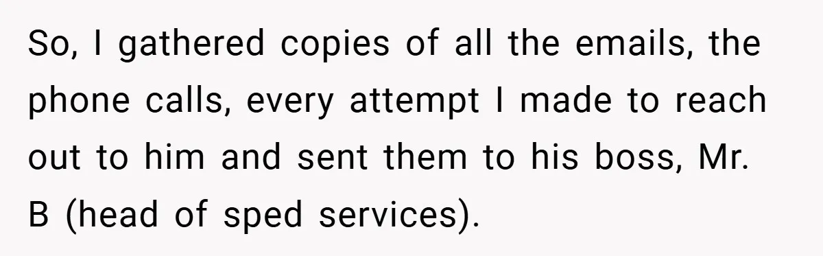 So, I gathered copies of all the emails, the phone calls, every attempt I made to reach out to him and sent them to his boss, Mr. B (head of...