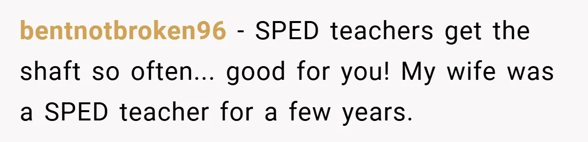 bentnotbroken96 − SPED teachers get the shaft so often... good for you! My wife was a SPED teacher for a few years.