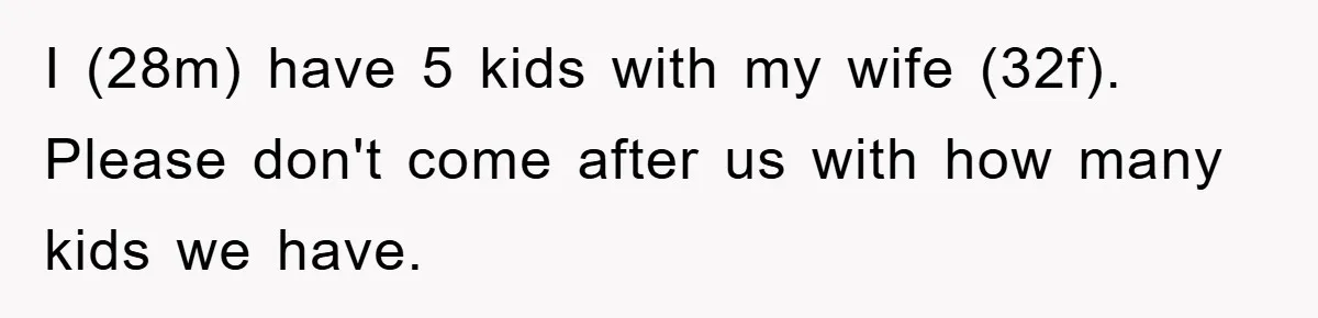 I (28m) have 5 kids with my wife (32f). Please don't come after us with how many kids we have.