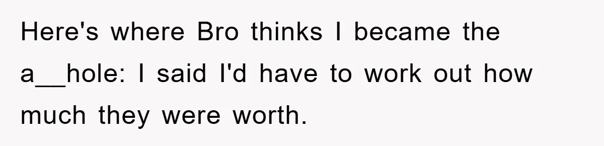 Here's where Bro thinks I became the a__hole: I said I'd have to work out how much they were worth.