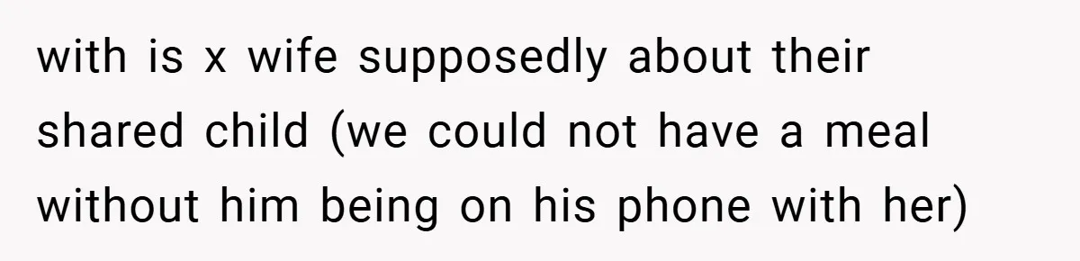 with is x wife supposedly about their shared child (we could not have a meal without him being on his phone with her)