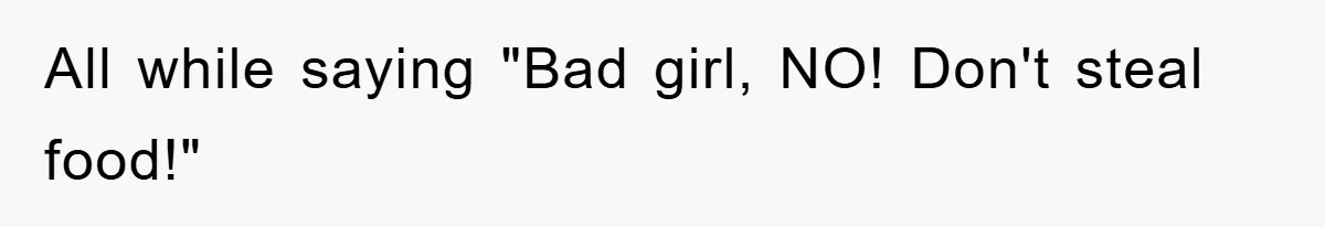 All while saying "Bad girl, NO! Don't steal food!"