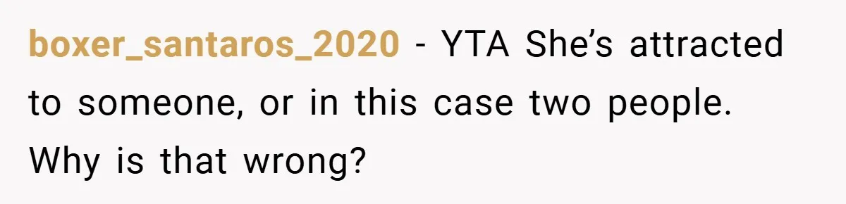 boxer_santaros_2020 − YTA She’s attracted to someone, or in this case two people. Why is that wrong?
