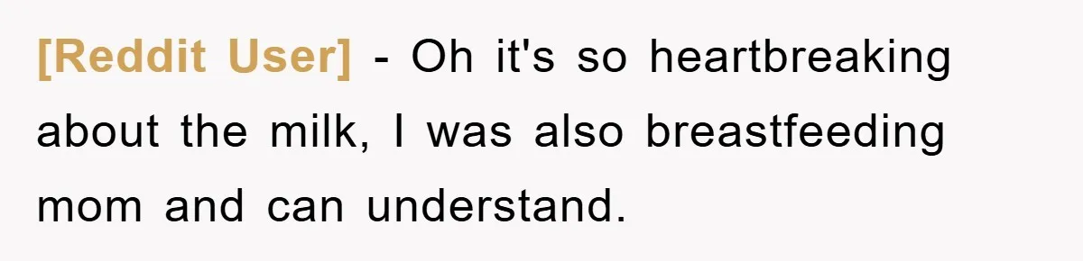 [Reddit User] − Oh it's so heartbreaking about the milk, I was also breastfeeding mom and can understand.