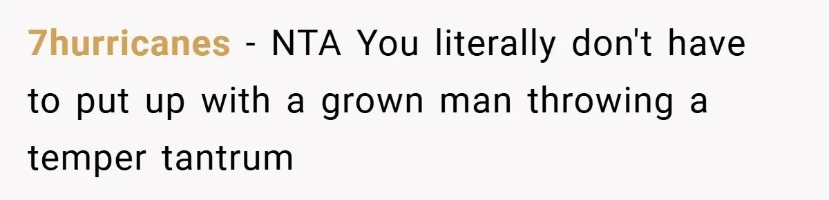 7hurricanes − NTA You literally don't have to put up with a grown man throwing a temper tantrum