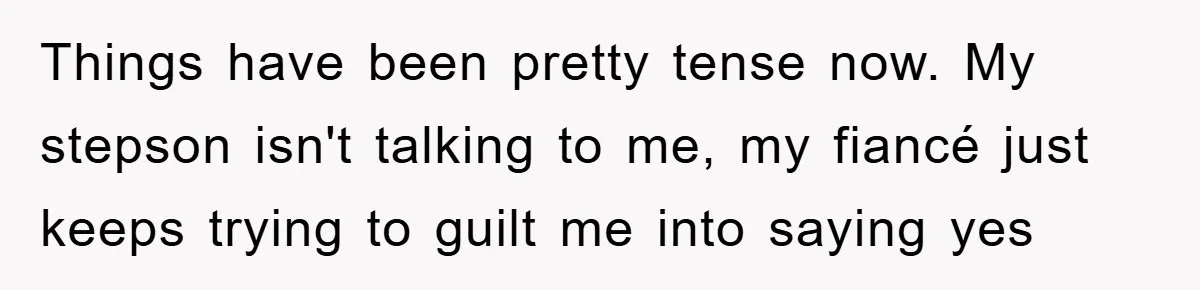 Things have been pretty tense now. My stepson isn't talking to me, my fiancé just keeps trying to guilt me into saying yes
