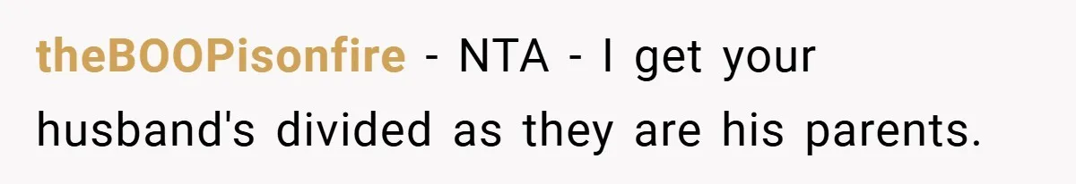 theBOOPisonfire − NTA - I get your husband's divided as they are his parents.