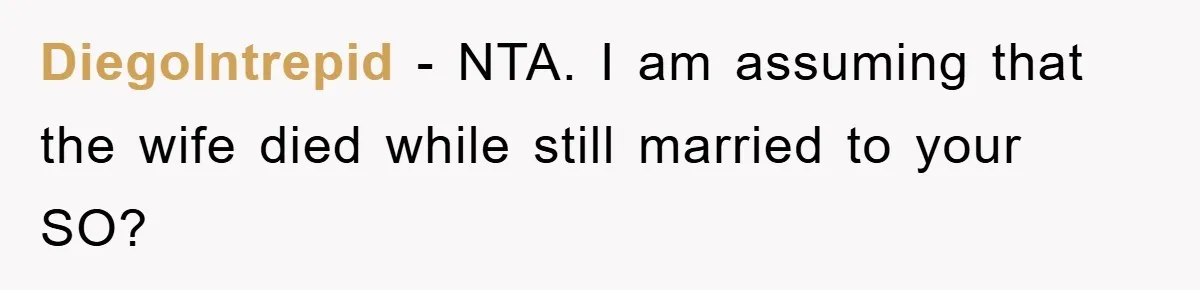DiegoIntrepid − NTA. I am assuming that the wife died while still married to your SO?