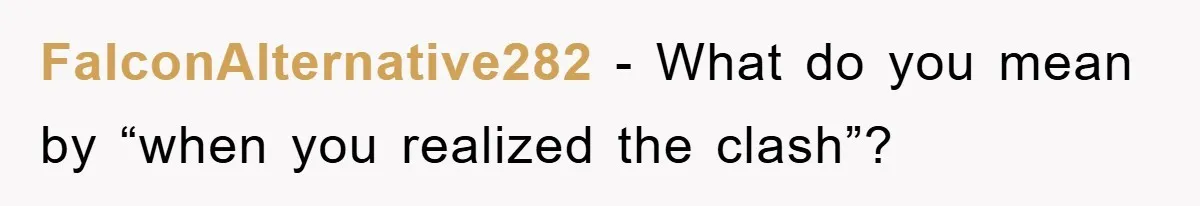 FalconAlternative282 − What do you mean by “when you realized the clash”?