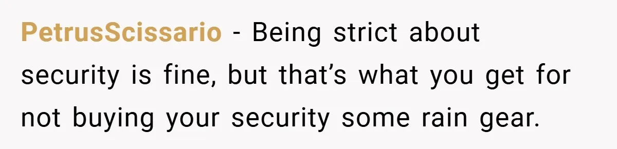 HR Boss Enforced Harsh Rules On Everyone, Until They Applied To Her PetrusScissario − Being strict about security is fine, but that’s what you get for not buying your security some rain gear.