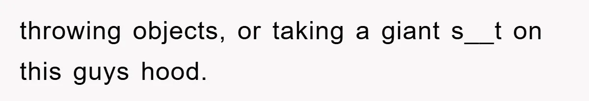 throwing objects, or taking a giant s__t on this guys hood.