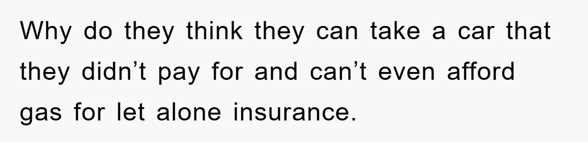 Why do they think they can take a car that they didn’t pay for and can’t even afford gas for let alone insurance.