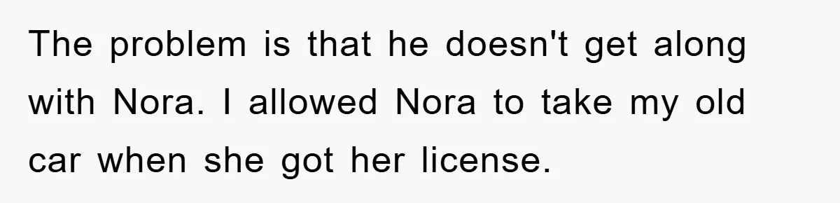The problem is that he doesn't get along with Nora. I allowed Nora to take my old car when she got her license.