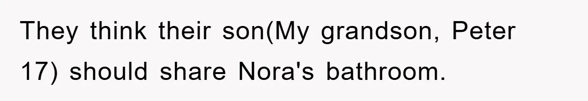 They think their son(My grandson, Peter 17) should share Nora's bathroom.