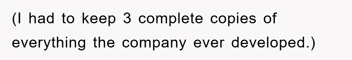(I had to keep 3 complete copies of everything the company ever developed.)