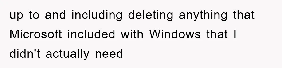 up to and including deleting anything that Microsoft included with Windows that I didn't actually need