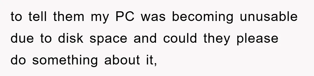 to tell them my PC was becoming unusable due to disk space and could they please do something about it,
