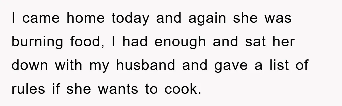 I came home today and again she was burning food, I had enough and sat her down with my husband and gave a list of rules if she wants to...