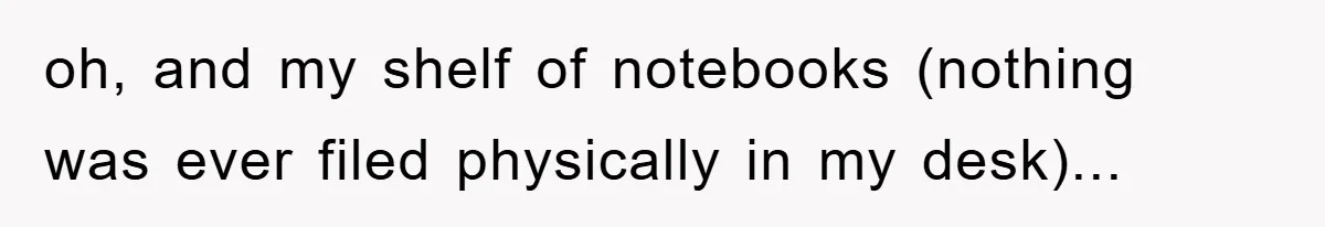 oh, and my shelf of notebooks (nothing was ever filed physically in my desk)...