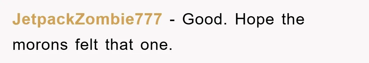JetpackZombie777 − Good. Hope the morons felt that one.