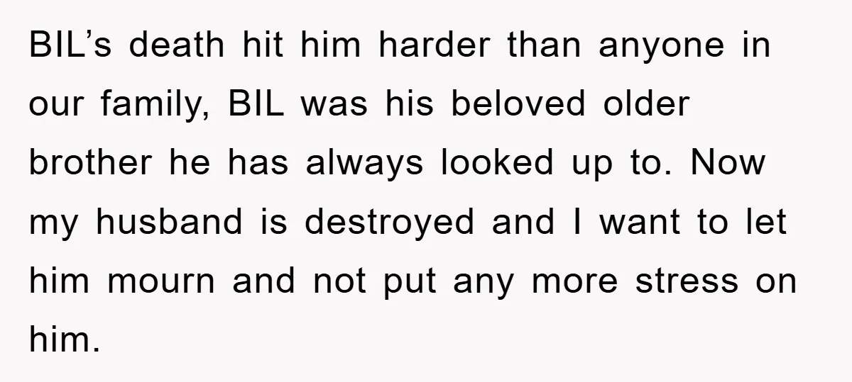 BIL’s death hit him harder than anyone in our family, BIL was his beloved older brother he has always looked up to. Now my husband is destroyed and I want...