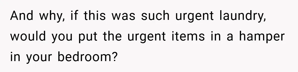 And why, if this was such urgent laundry, would you put the urgent items in a hamper in your bedroom?