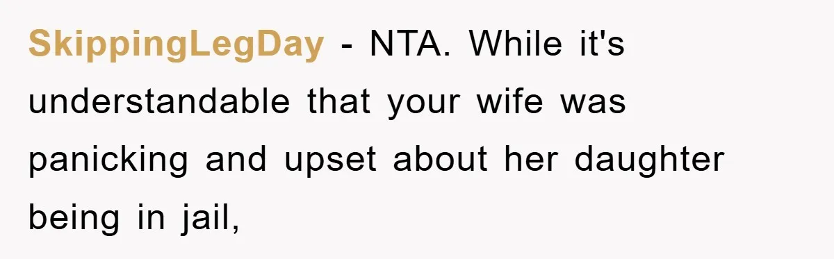 SkippingLegDay − NTA. While it's understandable that your wife was panicking and upset about her daughter being in jail,