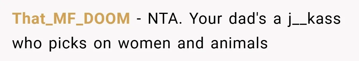 That_MF_DOOM − NTA. Your dad's a j__kass who picks on women and animals