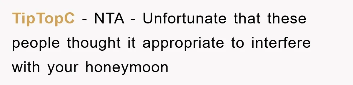 TipTopC − NTA - Unfortunate that these people thought it appropriate to interfere with your honeymoon