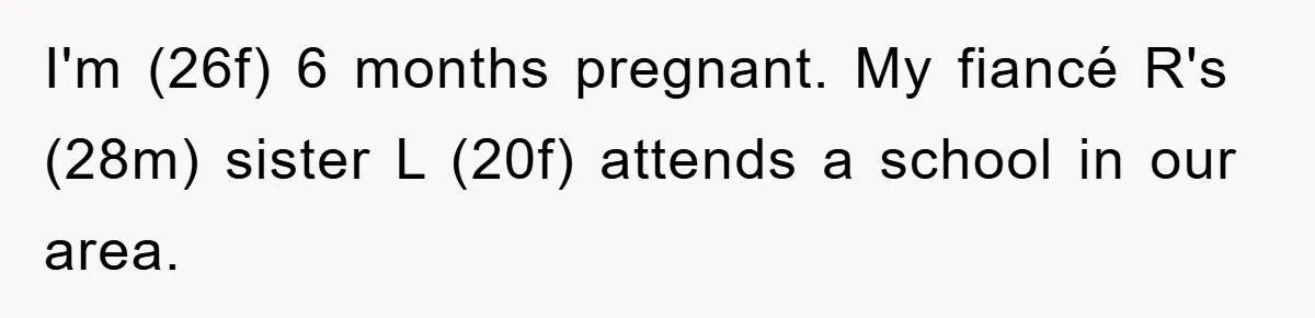 I'm (26f) 6 months pregnant. My fiancé R's (28m) sister L (20f) attends a school in our area.