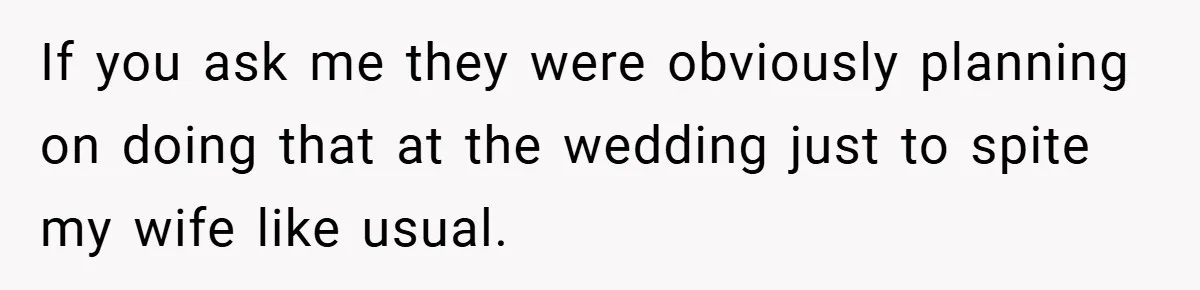 If you ask me they were obviously planning on doing that at the wedding just to spite my wife like usual.