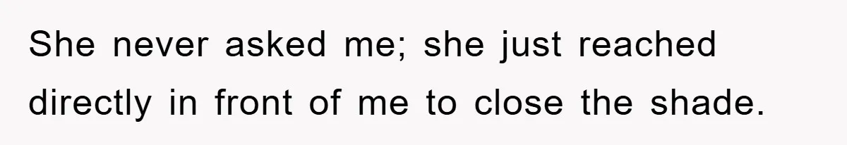 She never asked me; she just reached directly in front of me to close the shade.