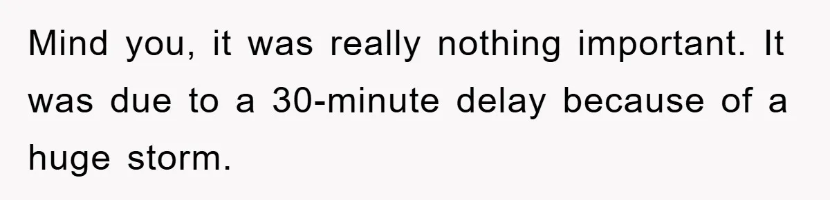 Mind you, it was really nothing important. It was due to a 30-minute delay because of a huge storm.