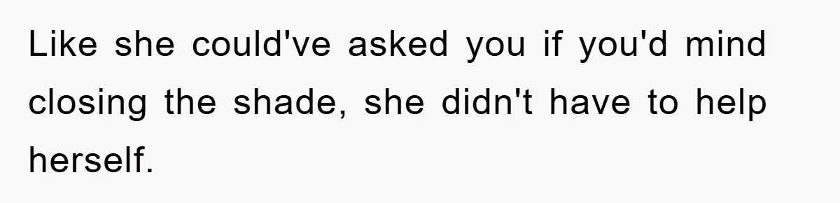 Like she could've asked you if you'd mind closing the shade, she didn't have to help herself.