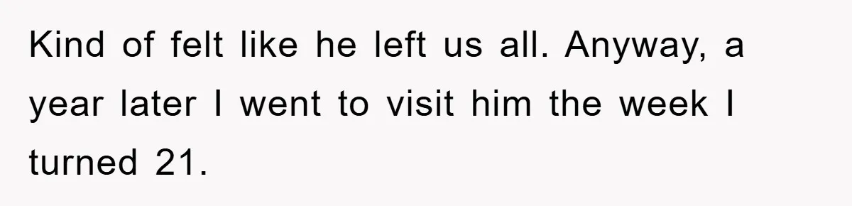 Kind of felt like he left us all. Anyway, a year later I went to visit him the week I turned 21.
