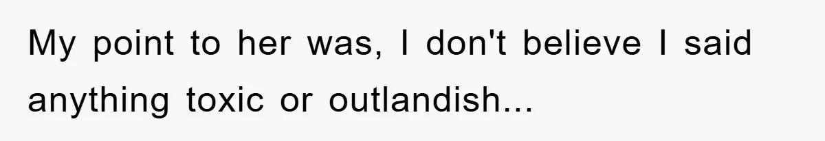 My point to her was, I don't believe I said anything toxic or outlandish...